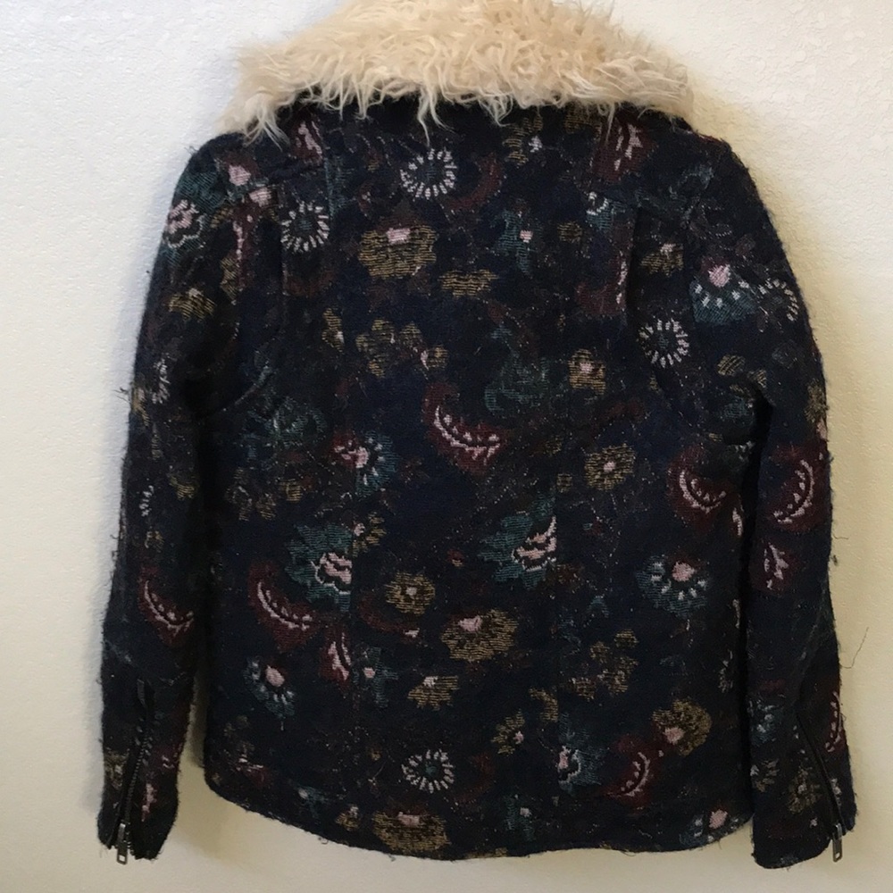 Free People Faux Fur Jacquard Floral Jacket XS - Picture 6 of 6